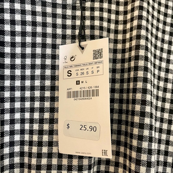 ZARA black and white gingham print dress size small - Picture 4 of 4